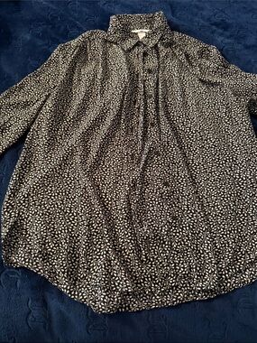 H&M Black Button-Up Blouse with White Leaf Print
